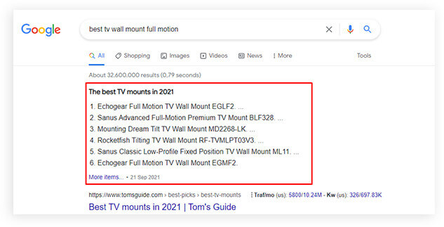 Featured snippet example