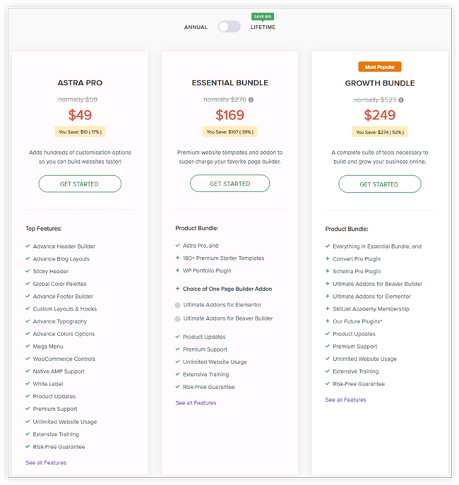 pricing and packages of Astra