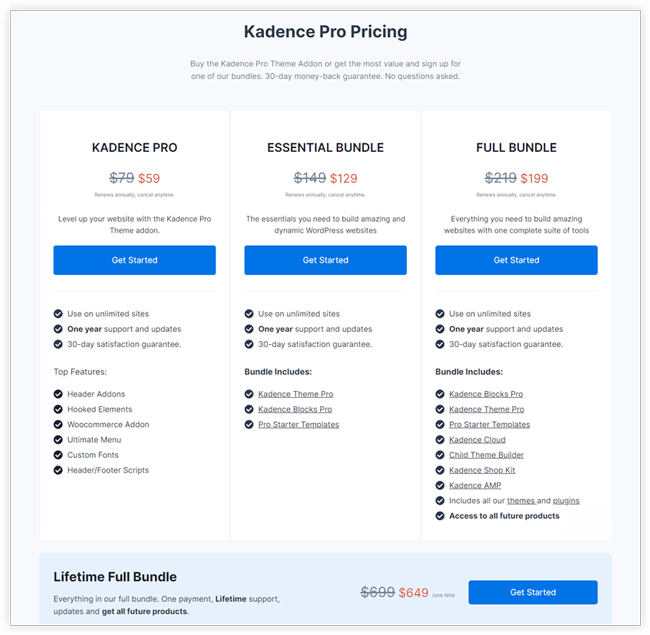 pricing and packages of Kadence