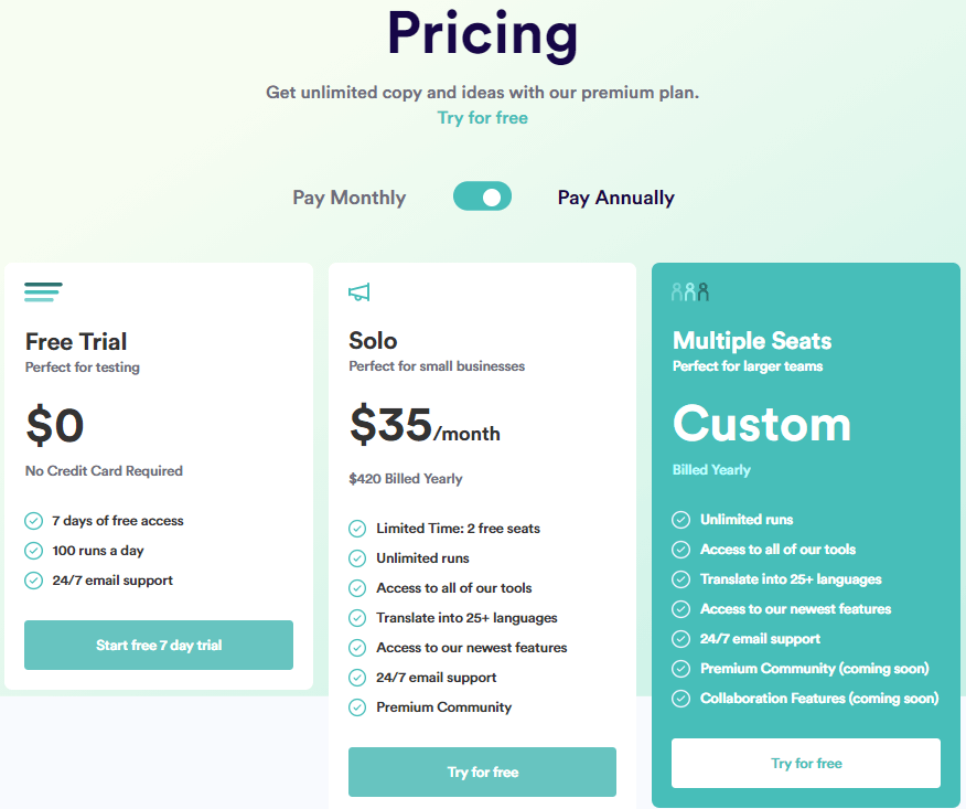 Copy.ai pricing