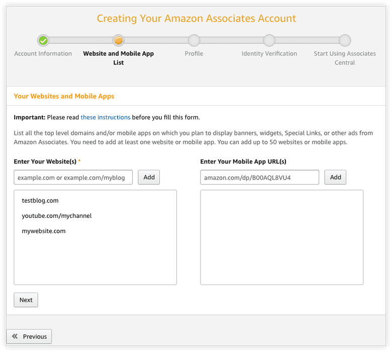 add Your Website Address to complete amazon associate account